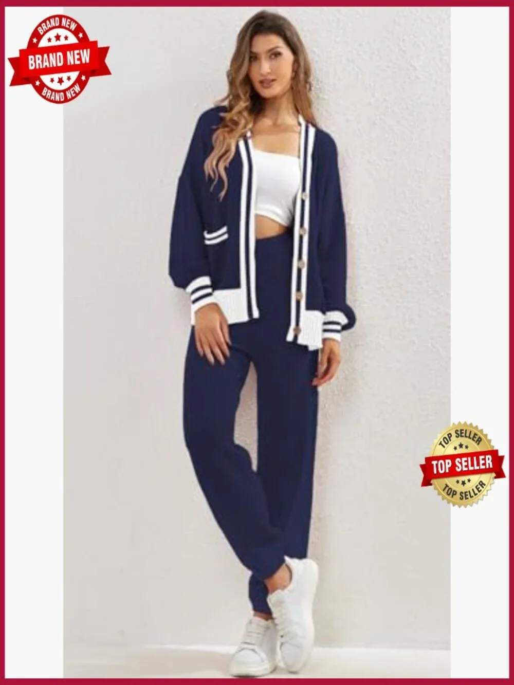 2 Piece Cardigan Sweater Pants Set Knit Lounge Matching Outfit